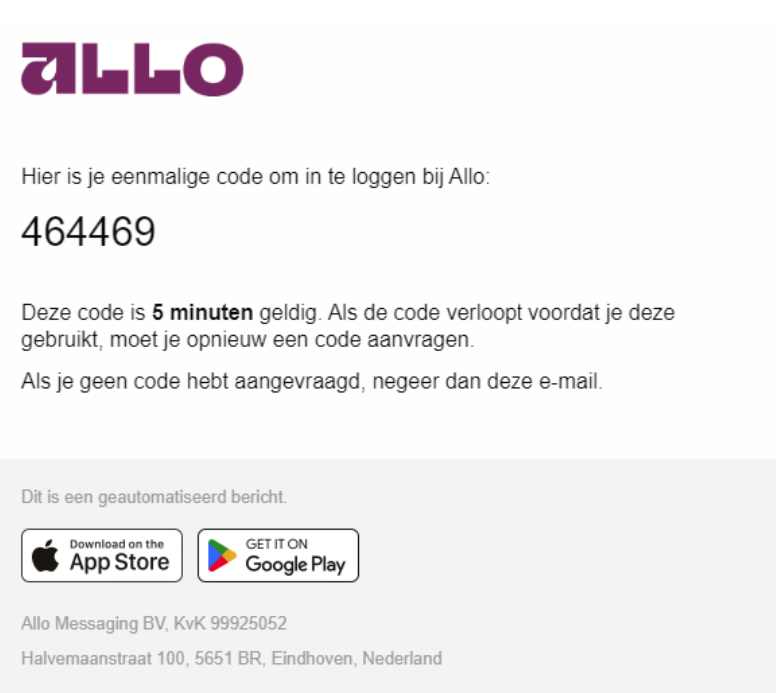 Allo creëer account - stap 4